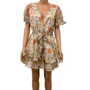 Blush XL ruffle floral faux wrap romper front tie D4 2381
